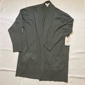 Terra & Sky Olive Green Flowy Knit Cardigan